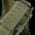 Close-up of the Condor Defender Plate Carriers olive green shoulder strap, featuring reinforced stitching and multiple attachment loops.