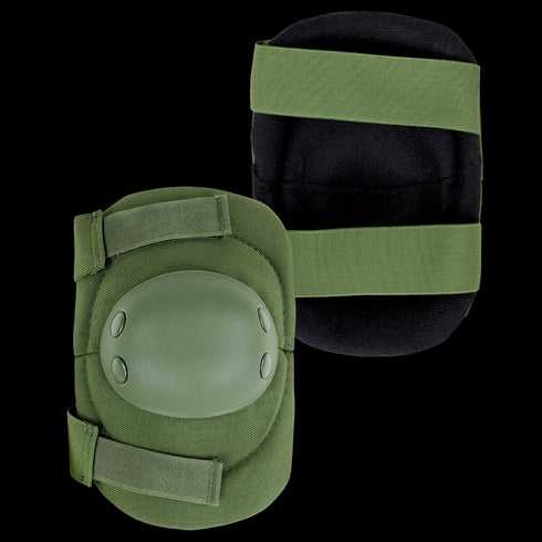 Two Condor Elbow Pads in green and black with adjustable straps, displayed front and back.