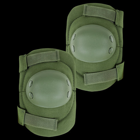 A pair of Condor Elbow Pads with hard protective outer shells, adjustable straps, and a green finish.