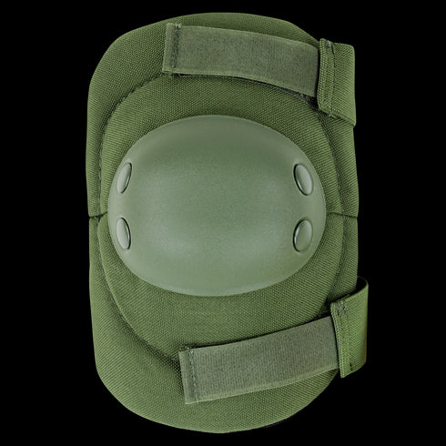 Condor Elbow Pads in olive green feature adjustable straps and a hard plastic protective shell on the front.