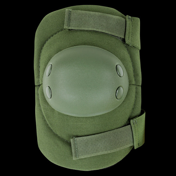 Condor Elbow Pads in olive green feature adjustable straps and a hard plastic protective shell on the front.