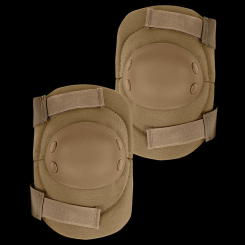 A pair of Condor Elbow Pads in tan, featuring hard plastic caps and adjustable straps.