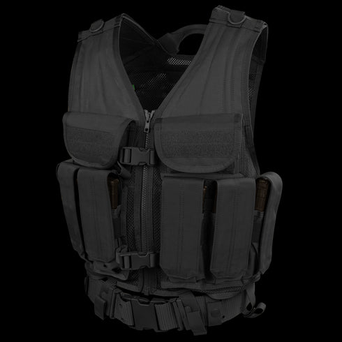 The Condor Elite Tactical Vest features multiple pouches and adjustable straps, designed for carrying gear—perfect for military use or shooting range trips.