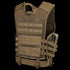 The Condor Elite Tactical Vest in tan features multiple MOLLE straps, adjustable side straps, and a breathable mesh back panel. Ideal for military or law enforcement, it securely holds a radio or device in a side pocket for convenient EDC.