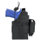 A Condor Ambidextrous Holster - 1911, black, holds a blue training pistol and features retention straps plus multiple utility pouches.