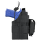 A Condor Ambidextrous Holster - 1911, black, holds a blue training pistol and features retention straps plus multiple utility pouches.