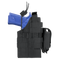 The Condor Ambidextrous Holster - Glock holds a blue training pistol securely with a strap and offers multiple straps and attachment points, making it ideal for the shooting range.