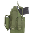 Condor Ambidextrous Holster - Glock in green, shown with a black handgun partially inserted; features multiple straps, pouches, and snap buttons, all displayed against a plain white background.
