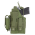 A Condor Ambidextrous Holster - 1911 in green, featuring multiple straps and snap buttons, holds a black handgun partially inserted; displayed against a white background.