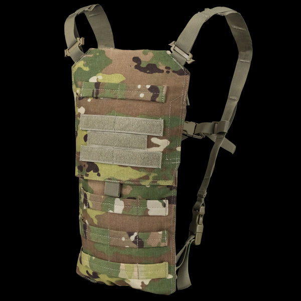 The Condor Oasis Hydration Carrier in Scorpion OCP features adjustable straps and MOLLE webbing, shown on a white background.