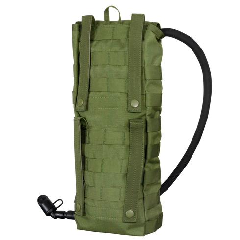 The Condor Hydration Carrier is a green tactical pack with MOLLE webbing, carry handle, and drinking tube with bite valve—ideal for EDC, law enforcement, or staying hydrated at the shooting range.