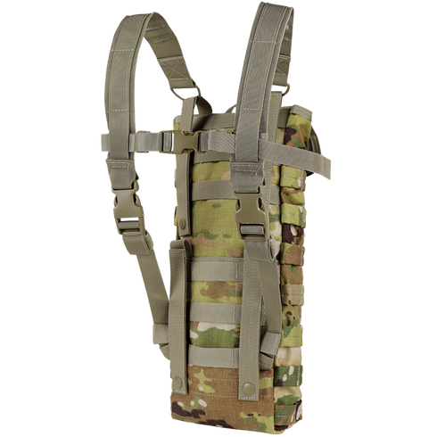 The Condor Hydration Carrier - Scorpion OCP is a camouflage tactical pack featuring adjustable shoulder straps and front MOLLE webbing.