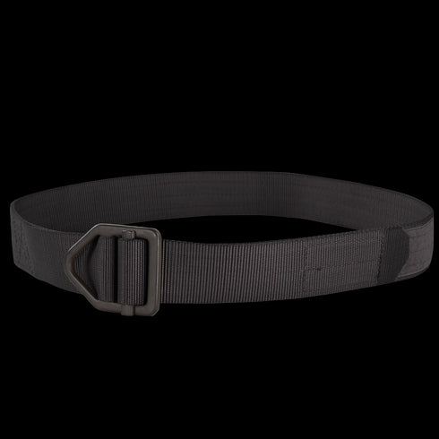 The Condor Instructors Belt is a black tactical belt made from durable nylon, featuring a sturdy metal buckle, and is shown looped on a plain background.