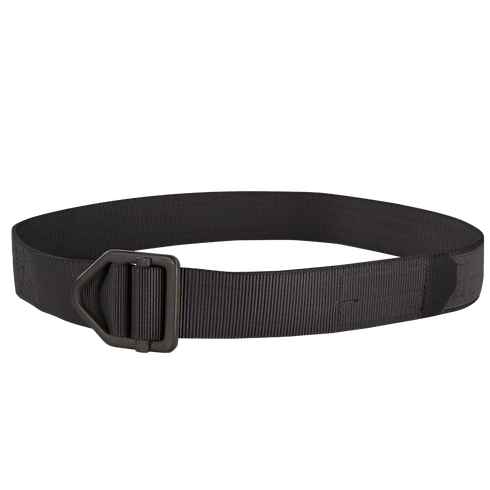 The Condor Instructors Belt is a black tactical belt made from durable nylon, featuring a sturdy metal buckle, and is shown looped on a plain background.