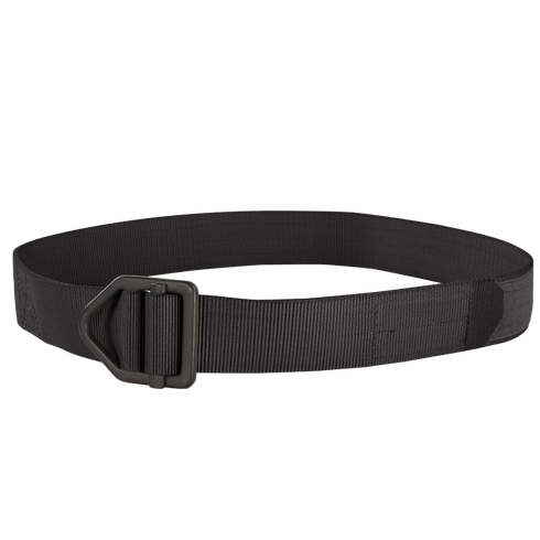 The Condor Instructors Belt is a black tactical belt made from durable nylon, featuring a sturdy metal buckle, and is shown looped on a plain background.