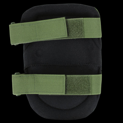 The Condor Knee Pads 1 feature a black design with two green adjustable straps and Velcro fastenings, perfect for EDC or First Responder use.