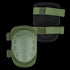 Condor Knee Pads 1 in olive green with black backing and adjustable Velcro straps, designed for shooting range or law enforcement protection. Image shows front and back of the pads.