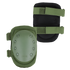 Condor Knee Pads 1 in olive green with black backing and adjustable Velcro straps, designed for shooting range or law enforcement protection. Image shows front and back of the pads.