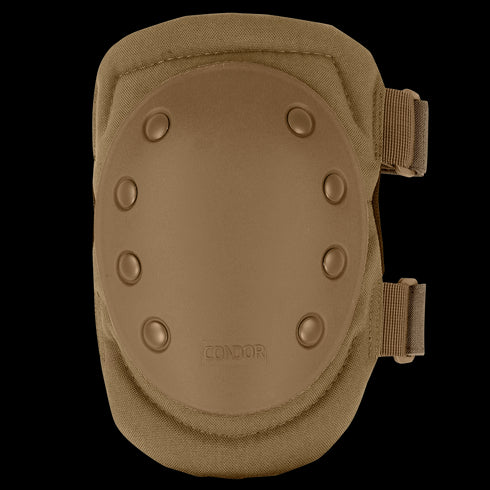 The Condor Knee Pads 1 feature a tan hard shell, reinforced rivets, and adjustable side straps—perfect for law enforcement or EDC at the shooting range.