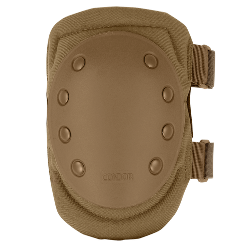 The Condor Knee Pads 1 feature a tan hard shell, reinforced rivets, and adjustable side straps—perfect for law enforcement or EDC at the shooting range.