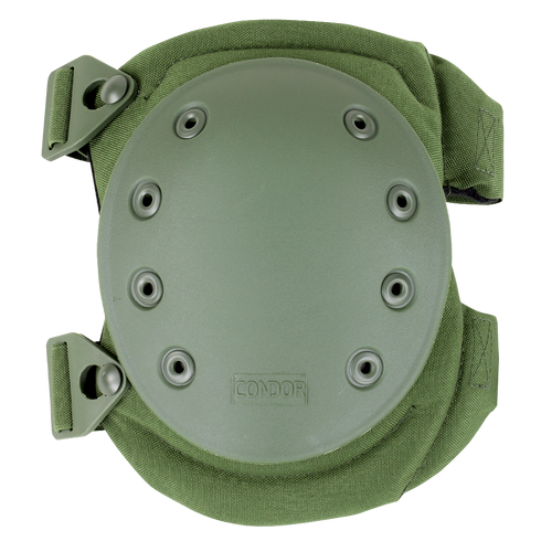 The Condor Knee Pads 2 feature a green hard plastic shell with ventilation holes, adjustable straps, and the Condor brand embossed on the front.