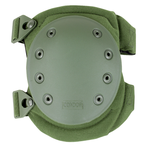 The Condor Knee Pads 2 feature a green hard plastic shell with ventilation holes, adjustable straps, and the Condor brand embossed on the front.