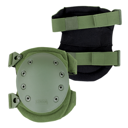 The Condor Knee Pads 2 are olive green and black protective knee pads with adjustable straps.
