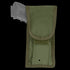 The Condor Pistol Pouch in Olive Drab features a fabric flap cover with velcro closure and holds a gray training pistol partially visible at the top.