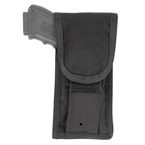The Condor Pistol Pouch is a black tactical pouch with a flap closure, partially showing the handle of a tool or device inside.