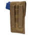 The Condor Pistol Pouch is a tan nylon pouch with two vertical straps and snap buttons on the back, designed to hold a blue plastic training magazine.