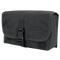 The Condor Gas Mask Pouch is a black tactical pouch with a front flap, secured by a plastic buckle and hook-and-loop fasteners, made from durable fabric.