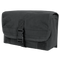 The Condor Gas Mask Pouch is a black tactical pouch with a front flap, secured by a plastic buckle and hook-and-loop fasteners, made from durable fabric.