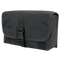The Condor Gas Mask Pouch is a black tactical pouch with a front flap, secured by a plastic buckle and hook-and-loop fasteners, made from durable fabric.