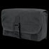 The Condor Gas Mask Pouch is a black tactical pouch with a front flap, secured by a plastic buckle and hook-and-loop fasteners, made from durable fabric.