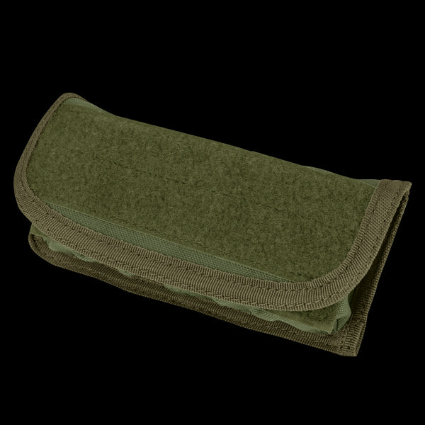 The Condor Shotgun Ammo Pouch in Olive Drab is a closed fabric pouch with a Velcro-secured flap and reinforced edge stitching.