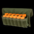 The Condor Shotgun Ammo Pouch is a green fabric pouch that holds twelve orange shotgun shells in individual slots.