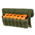 The Condor Shotgun Ammo Pouch is a green fabric pouch that holds twelve orange shotgun shells in individual slots.