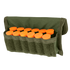The Condor Shotgun Ammo Pouch is a green fabric pouch that holds twelve orange shotgun shells in individual slots.