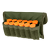 The Condor Shotgun Ammo Pouch is a green fabric pouch that holds twelve orange shotgun shells in individual slots.