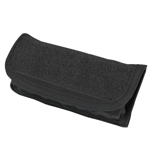 The Condor Shotgun Ammo Pouch is a black, rectangular fabric pouch with reinforced edges and flap closure, perfect for bushcraft or range gear. Shown against a white background.