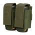 The Condor Double 40mm Grenade Pouch in Olive Drab is made of durable nylon with flap covers, designed to carry and protect two grenades.