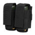 The Condor Double 40mm Grenade Pouch, shown side by side in black nylon with flap covers each holding a green cylindrical grenade, is displayed on a white background.