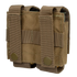 The Condor Double 40mm Grenade Pouch is a brown tactical pouch with two snap-button straps and webbing, designed for secure attachment to your belt or gear.