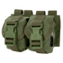 The Condor Double Frag Grenade Pouch features two olive green compartments with plastic buckle closures and MOLLE straps, perfect for bushcraft or law enforcement, displayed side by side on a white background.