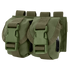 The Condor Double Frag Grenade Pouch features two olive green compartments with plastic buckle closures and MOLLE straps, perfect for bushcraft or law enforcement, displayed side by side on a white background.