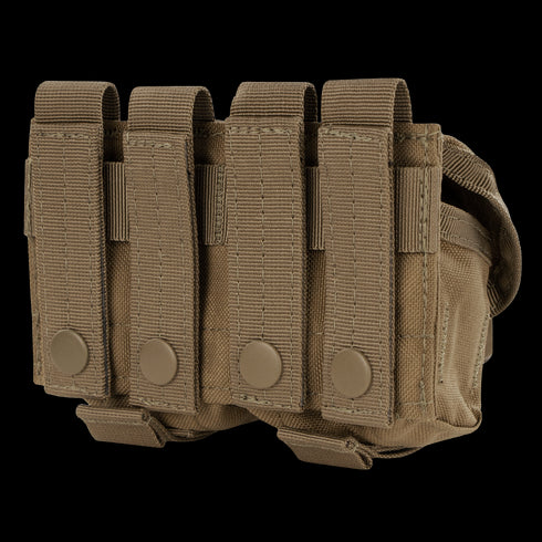 The Condor Double Frag Grenade Pouch in Scorpion OCP features two compartments with snap button flaps and vertical straps—perfect for military or first responder needs.