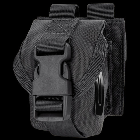 The Condor Single Frag Grenade Pouch features a buckle closure, tough fabric, belt loop, and side clip—ideal for EDC or range use.