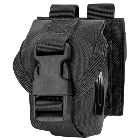 The Condor Single Frag Grenade Pouch features a buckle closure, tough fabric, belt loop, and side clip—ideal for EDC or range use.