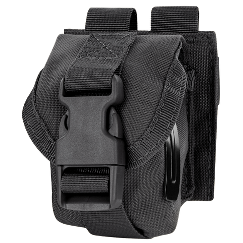 The Condor Single Frag Grenade Pouch features a buckle closure, tough fabric, belt loop, and side clip—ideal for EDC or range use.