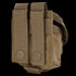The Condor Single Frag Grenade Pouch in tan features two vertical straps with snap buttons for secure attachment to gear or a belt, making it ideal for everyday carry or bushcraft needs.